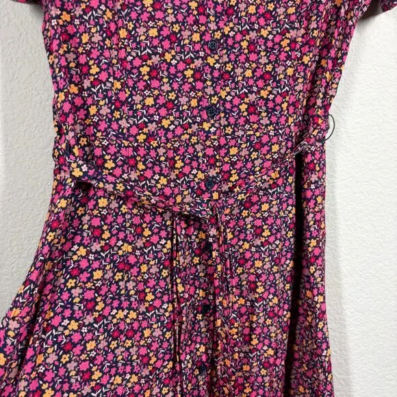 Fat Face Size 2 Midi Shirt Dress Red Pink Floral Belted Short Sleeves Colorful - Picture 9 of 10